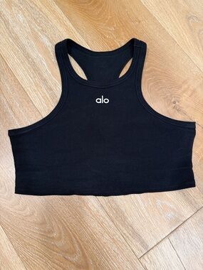 ALO Yoga Black Ribbed Racerback Cropped Tank Top